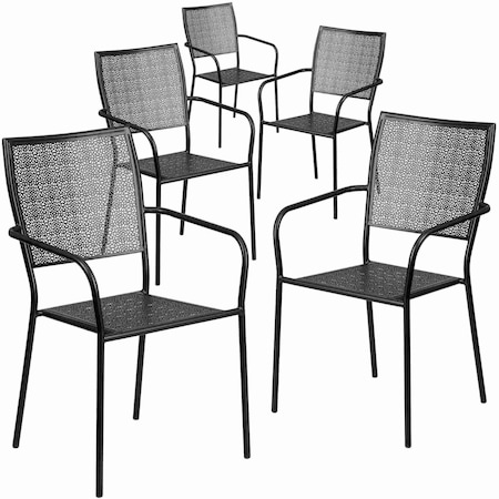 Flash Furniture Black Steel Patio Arm Chair with Square Back, PK5 5-CO-2-BK-GG