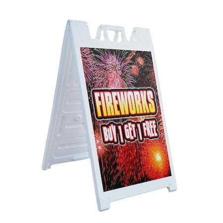 Signmission Fireworks Buy Get Free, A-Frame & 2 Sign Inserts, Heavy-Duty Plastic Frame SBHD-C-2436-Fireworks Buy 1 Get 1 Free