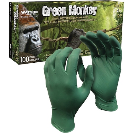 Watson Gloves Green Monkey, Disposable Gloves, 4 mil Palm, Biodegradable Nitrile, Powder-Free, M, 50 PK, Green 5559PF-M