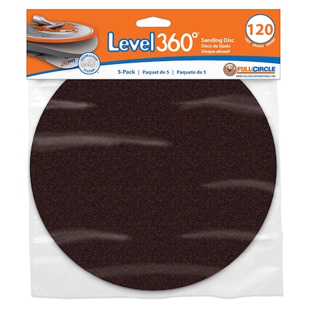 Full Circle International 8-3/4" Full Circle SD120-5 Level360 Hook and Loop Sanding Disc, 120-Grit, 5-Pack SD100-5