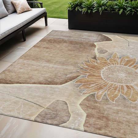 Homeroots 5' X 8' Brown Beige And Taupe Floral Washable Indoor Outdoor Area Rug 582237