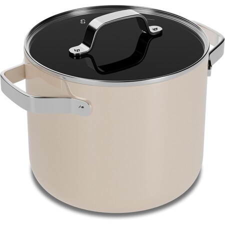 Bakkenmaster 5-Qt Ceramic Coated Stock Pot with Lid, Nonstick, Oven Safe, PTFE and PFAS Free, Cream BKCRSTKPTCR55