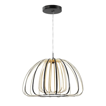 Jonathan Y Gigi 23.5" Modern Glam Metal Adjustable Dimmable Stripe Cage Integrated LED Pendant, Black/Gold Paint JYL7147A