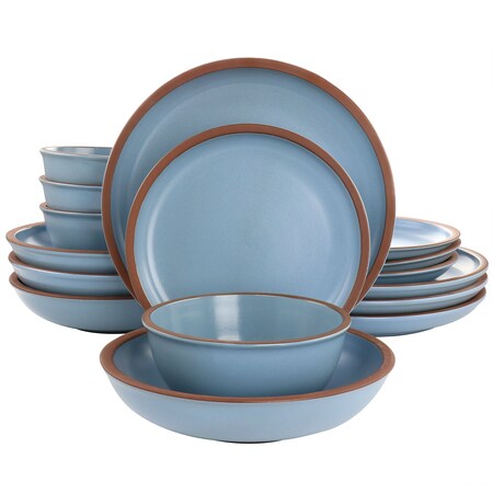 Soho Lounge Lagos 16 Piece Terracotta Double Bowl Dinnerware Set in Solid Matte Blue 87092.16R