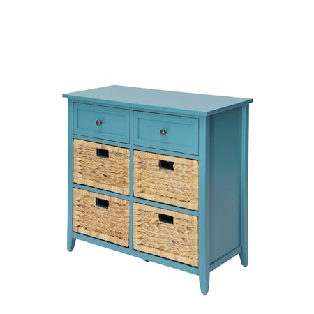 Homeroots 30in Teal Wood And Water Hyacinth Accent Cabinet With Six Drawers 286668