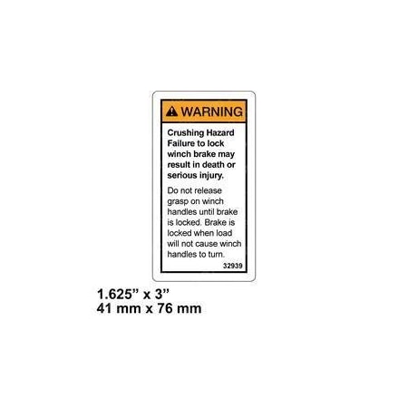 Genie REPLACEMENT DECAL, CRUSHING HAZ/BRAKE LOCK 32939