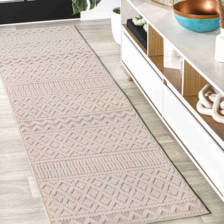 Jonathan Y Ormond High-Low Modern Trellis Geometric Beige/Gray 2 ft. x 8 ft. Indoor/Outdoor Runner Rug SBH109C-28