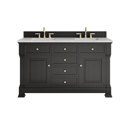 James Martin Vanities Brookfield 60'' D Vanity, Black Onyx w/3 CM Jasmine Pearl Silestone Top w/FreePower Wireless Charger 547-V60D-BKO-FEJP