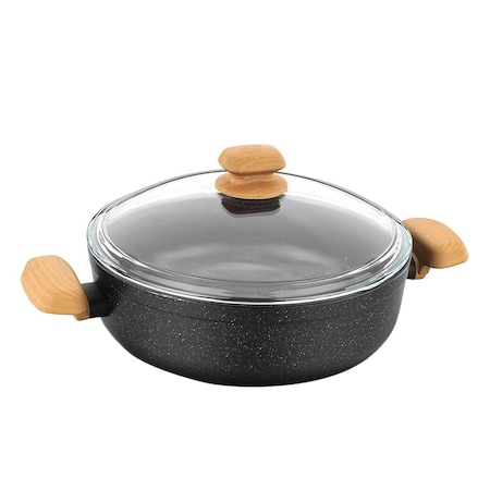 Korkmaz Montana 2 Piece 4 Liter Aluminum Nonstick Low Casserole Dish with Lid and Faux Wood Handles A1245