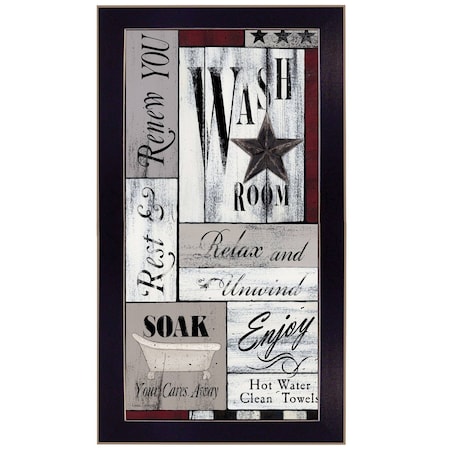 Homeroots Soak Your Cares Away 2 Black Framed Print Bathroom Wall Art 405163