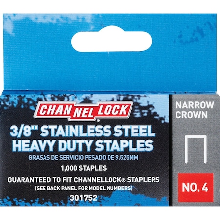 Channellock No. 4 Narrow Crown SS Staple 3/8 In., 1000PK 301752
