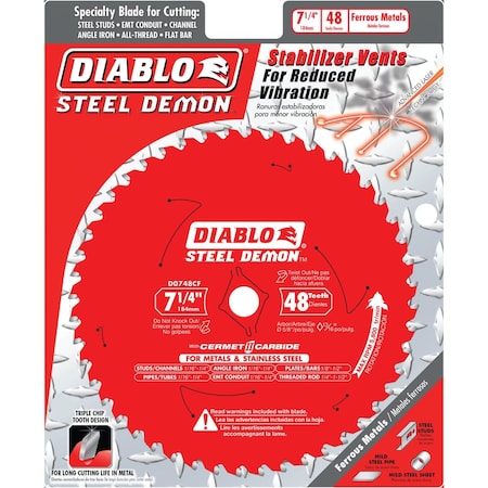 Diablo Steel Demon 7-1/4'' 48-Tooth Cermet II Metal Circular Saw Blade Bulk D0748CFA
