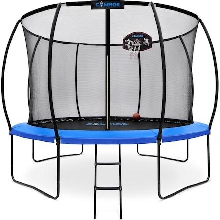 Campior 12ft Pumpkin Trampoline with Luxury Ladder, Basketball Hoop, Inner Enclosure, Family Fun RMTRMP125BLUE