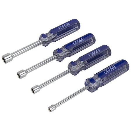 Vulcan Nut Driver Set, 4-Piece, Carbon Steel, Chrome, Transparent & Blue Handle JLO-040