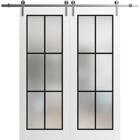 Sartodoors Sturdy Double Barn Door with Frosted Glass Planum 2122 White 48x96 (2* 24x96) Solid Core PLANUM2122DB-S-WS-48 x 96 (2* 24x96)