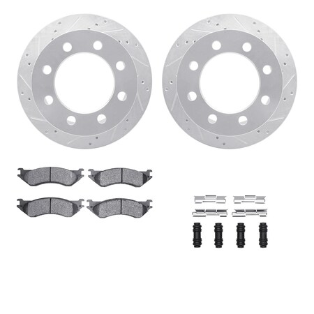 Dynamic Friction Co DFC Brake Rotor - Drilled & Slotted - Silver- Heavy Duty Brake Pad includes Hardware 7412-40009