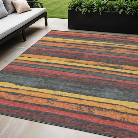 Homeroots 5' X 8' Granite Gray Copper And Yellow Striped Washable Indoor Outdoor Area Rug 598891
