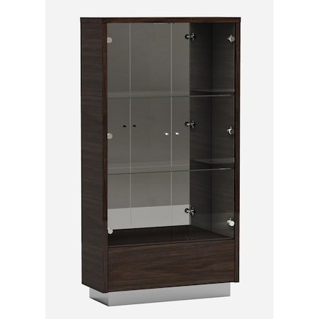 Homeroots 43in Silver and Dark Brown Display Stand With Three Shelves And One Drawer 366214