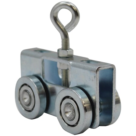 Newhouse Electric 1-5/8 in. Strut Channel 4-Wheel Trolley Assembly with Eye Loop, Zinc-Plated Steel, Silver 4WELT-158