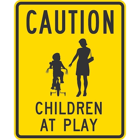 Lyle Caution (Mother & Trike Sym) Children At Play, 24x30, Non-Reflective, Yellow G-14226-NA_24x30