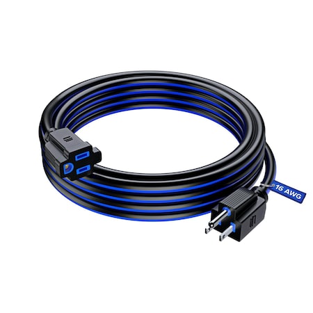 Maximm 15ft 16AWG SJTW Extension Cord, Black/Blue C-bk-bl-P-bk-I-bl-15ft
