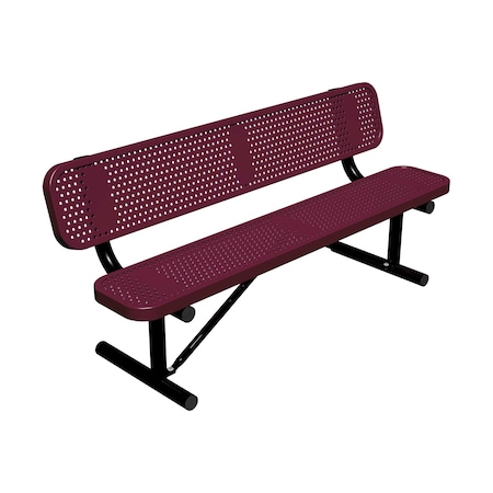 Leisure Craft 6' Standard Bench With Back, Perforated Metal, Portable, Burgundy B6WBP-PERF-BURGUNDY