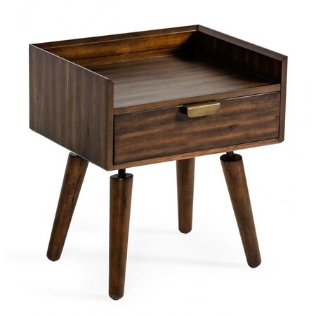 Homeroots Classic Dark Walnut Acacia Wood Nightstand with Single Drawer 473026