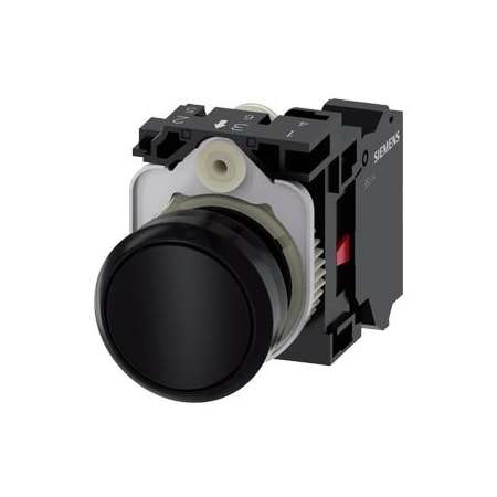Siemens Pushbutton, 22 mm, round, plastic, black, pushbutton, flat, momentary 3SU1100-0AB10-3CA0