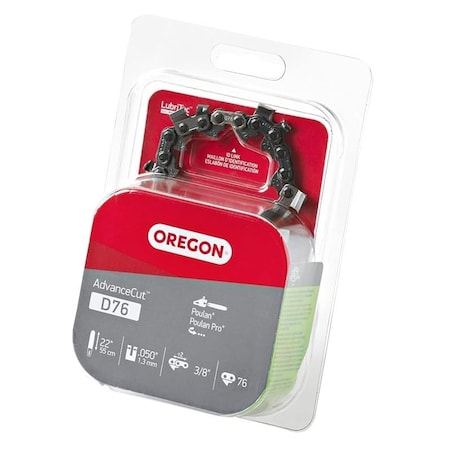 Oregon Chainsaw Chain, 22 in L Bar, 005 Gauge, 38 in TPIPitch, 76Link D76