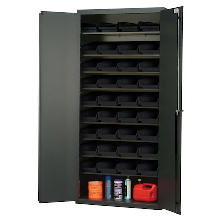 Quantum Storage Systems BEIGE SPECIALTY CABINET W/36 BLACK BINS QPR-BG-107BK