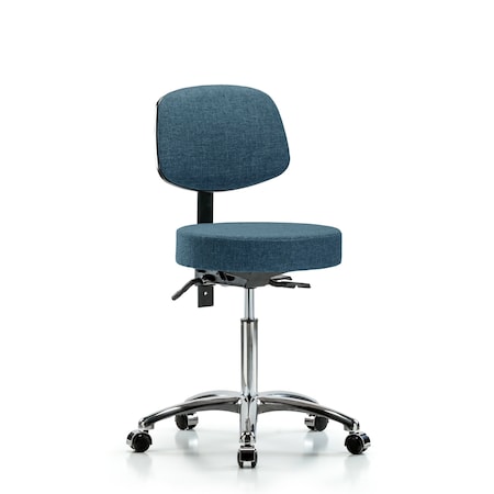Blue Ridge Ergonomics Bench Stool, Med, Fabric, Bk Chrom, Cast, Blu BR-FMBST-CR-T0-NF-CC-F43