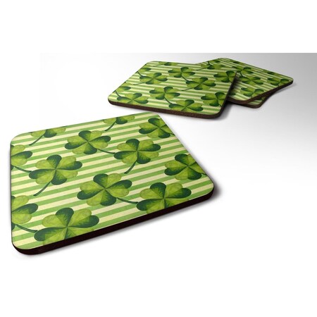 Carolines Treasures Watercolor Shamrock Stripes Foam Coaster, Set of 4 BB7557FC