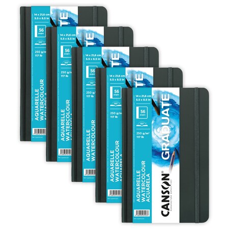 Canson Graduate Watercolor Art Book, Hard Cover Binding, 28 Sheet, 5.5x8.5 inch, 5PK C31200L027