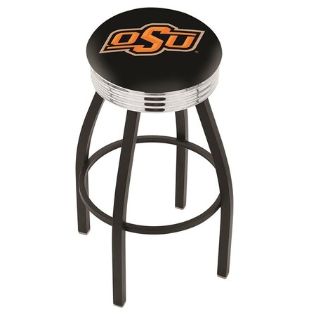 Holland Bar Stool Co 25" Blk Wrinkle Oklahoma State Swivel Bar Stool, Chrome Ring L8B3C25OKStUn