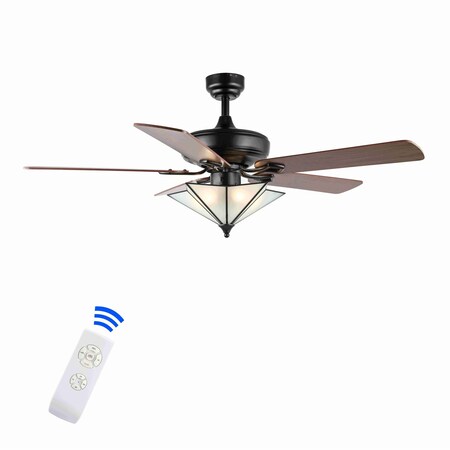Jonathan Y Moravia 52" 5-Light Farmhouse Rustic Iron Star Shade LED Ceiling Fan With Remote, Black JYL9609A