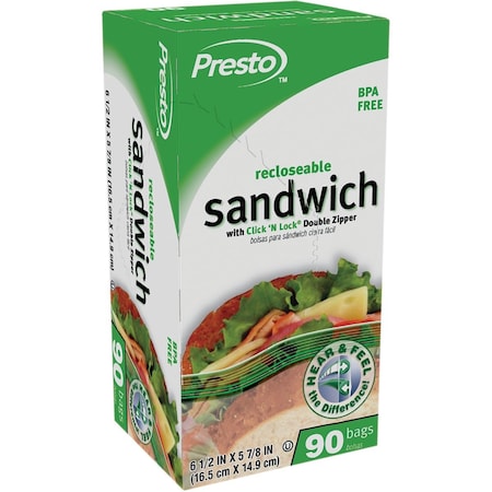 Presto Recloseable Sandwich Bag with Color Grip Opening, 90-Count C004310S