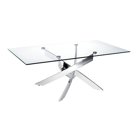Homeroots 47" Clear and Silver Glass And Steel Cross Legs Coffee Table 283165