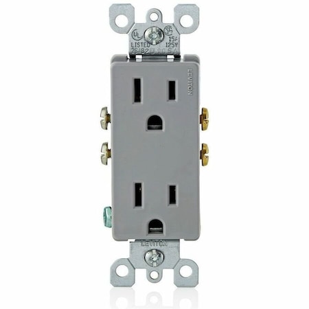 Leviton Straight Blade Receptacle, 5-15R, 15 A, 125V AC, 2 Pole, 3 Wire, Flush Mount, Single, Gray 5325-GY