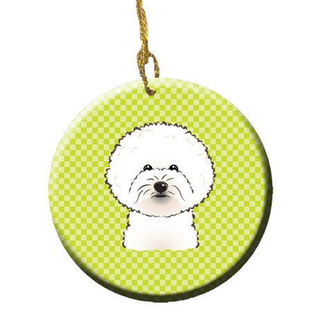 Carolines Treasures Checkerboard Lime Green Bichon Frise Ceramic Ornament- 2.81 In. BB1279CO1