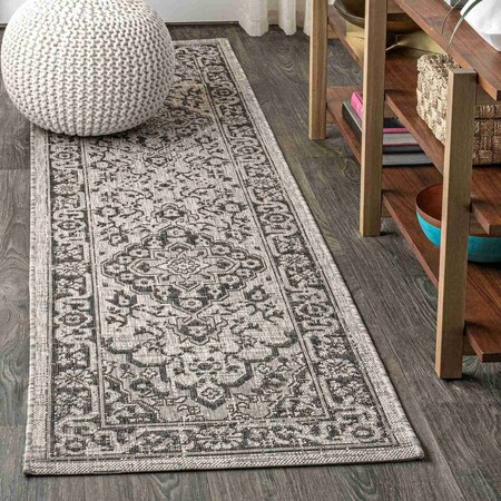 Jonathan Y Rozetta Boho Medallion Textured Weave Gray/Black 2 ft. x 8 ft. Indoor/Outdoor Runner Rug SMB102D-28