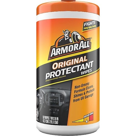Armor All Protectant Wipe, Cloth, White, 8 in. L AWPTC-50-1USLT
