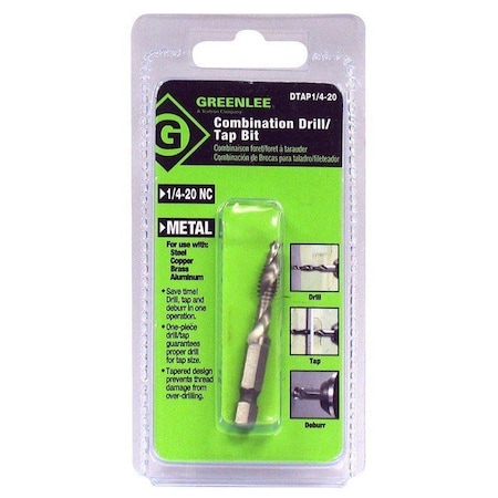Greenlee Drill/Tap/Countersink Bit, 1/4-20x2 1/4 L DTAP1/4-20