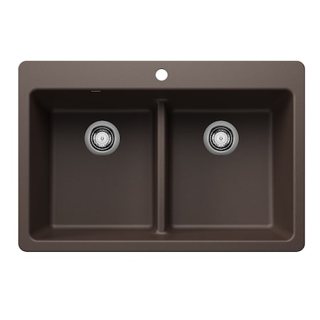 Blanco Liven SILGRANIT 33in 50/50 Double Bowl Dual Mount Kitchen Sink with Low Divide - Caf 443207