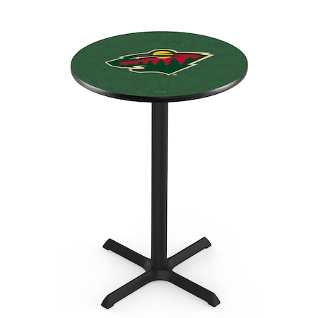 Holland Bar Stool Co 42" Blk Wrinkle Minnesota Wild Pub Table, 36" dia. Top L211B4236MinWld