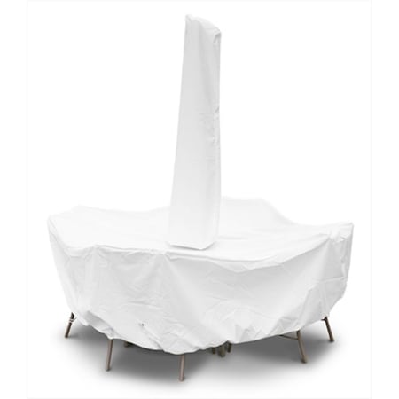 Koverroos Weathermax 72 in. Round Dining Set Cover with umbrella hole- White - 108 Dia x 28 H in. 11251