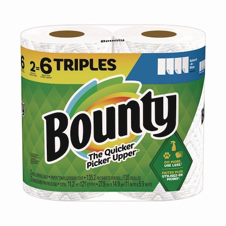 Bounty Select-a-Size Kitchen Roll Paper Towels, 2-Ply, 11 x 5.9, White, 135 Sheets/Roll, 2PK 60428/6133