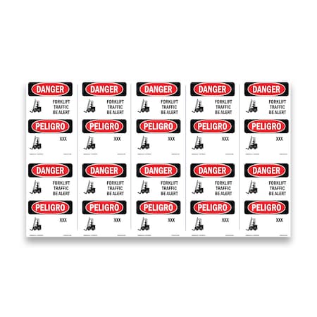 Signmission OSHA Danger Sign, 5" Height, Forklift Traffic Be Alert Bilingual, DS-D-35-VI-1265-10PK OS-DS-D-35-VI-1265-10PK