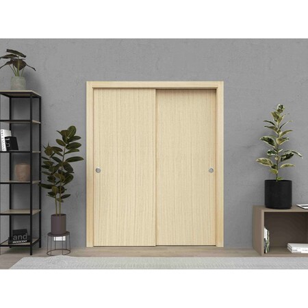 Sartodoors Sliding Closet Bypass Doors, Planum 0010 Vertical Natural Veneer, Sturdy Rails Moldings Trims Hardw PLANUM0010DBD-VSH-56
