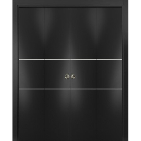 Sartodoors Sliding Closet Double Bi-fold Doors, Planum 0110 Matte Black and Aluminum Strips, Sturdy Tracks Mol PLANUM0110DBF-BLK-96 x 84 (4* 24x84)