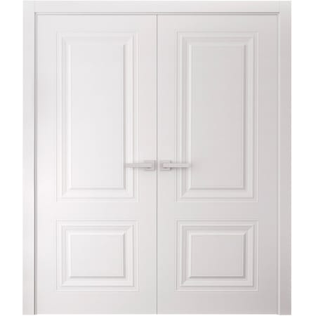 Sartodoors Interior Double Doors 48 x 84 inches, BASIC 9772 White, Wood Interior Solid Panel Frame, Closet B BASIC9772DD-SKIN-4884